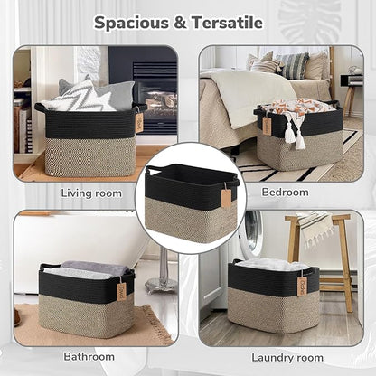 Goodpick Woven Storage Baskets for Organizing, 18" x 14" x 12" Wicker Laundry Basket for Shoes,Towel, Blanket Basket for Living Room, Toy Baskets Storage Kids with Handles