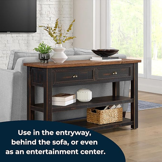 Martin Svensson Home Monterey Solid Wood Sofa Console Table, Black and Honey Brown