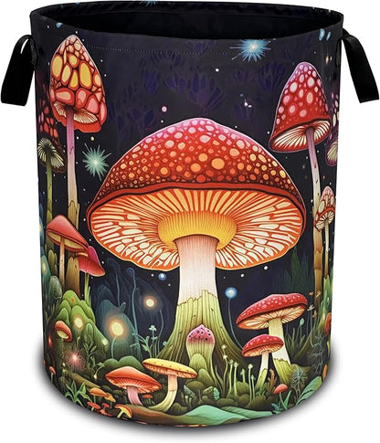Red Mushroom Laundry Basket Oxford Cloth Psychedelic Plant Laundry Hamper With Handle Foldable Portable Clothes Storage Basket 18.9 X 16.5 In Storage Bag For Laundry Room/Bathroom/Bedroom/Dormitories