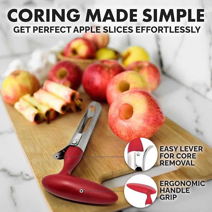 Zulay Kitchen Premium Apple Corer Tool - Ultra Sharp, Stainless Steel, Serrated Blades for Easy Coring - Easy to Use & Clean, Durable Apple Corer Remover for Baking Apples & More - Red