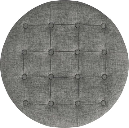 Homepop Home Decor |Button Tufted Woven Round Storage Ottoman | Ottoman with Storage for Living Room & Bedroom (Gray Woven)