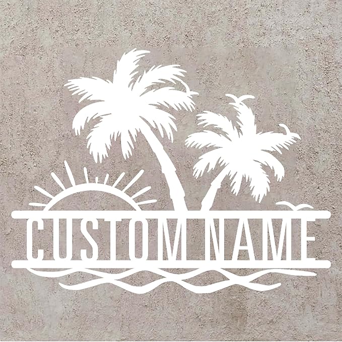 Personalized Backyard Pool Metal Sign Custom Sunshine Palm Tree Beach House Metal Wall Art Personalized Ocean Waves Pool Patio Decoration Birthday Family Pool Home décor Tree House Sign