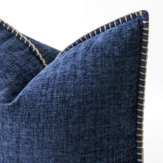 MIULEE Pack of 2 Couch Throw Pillow Covers 20x20 Inch Navy Farmhouse Decorative Pillow Covers with Stitched Edge Soft Chenille Solid Dyed Pillow Covers for Sofa Bed Living Room