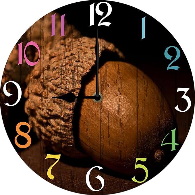 Pine Nut Wall Clock 10 Inch Wooden Battery Operated Autumn Forest Maple Leaves Wall Clocks Decorative Indoor,Decorative for Kitchen Bathroom Bedroom