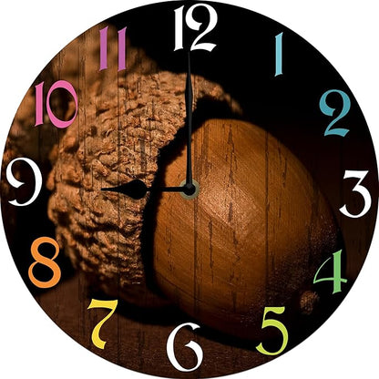 Pine Nut Wall Clock 10 Inch Wooden Battery Operated Autumn Forest Maple Leaves Wall Clocks Decorative Indoor,Decorative for Kitchen Bathroom Bedroom