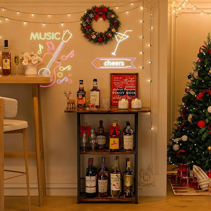 Floor Standing Freestanding Whiskey Rack: 3 Tier Wine Rack Mini Bar Table Corner Wine Bottle Display Stand Liquor Cabinet Bar, for Bottles,Cocktail Shaker,Mugs