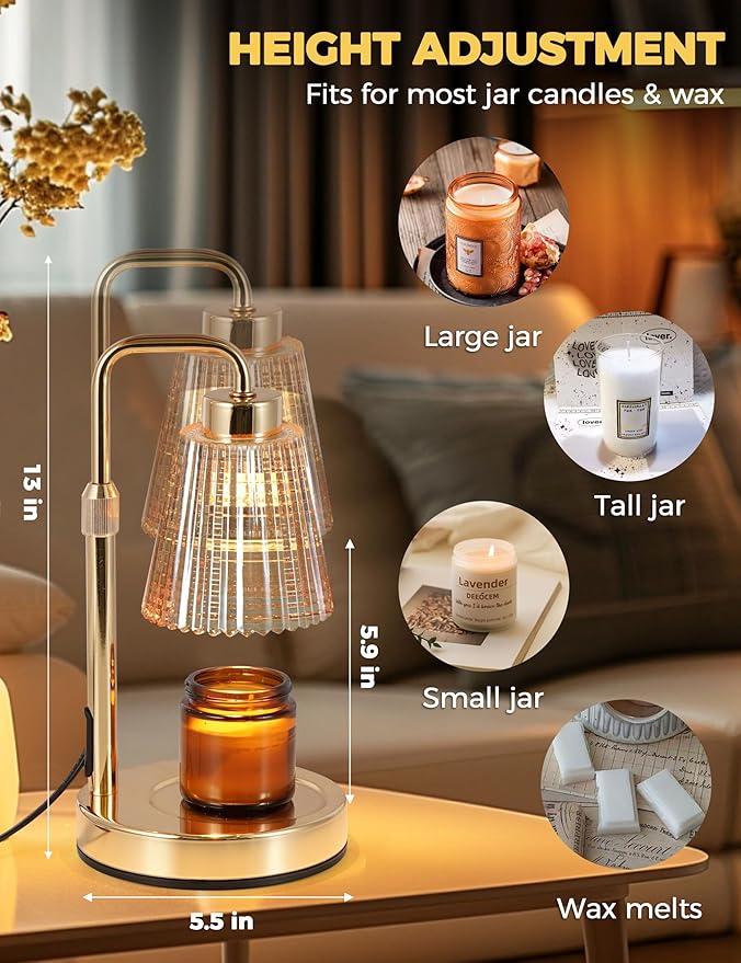 GODONLIF Gold Candle Warmer Lamp with Cycle Timer, Birthday Gifts for Women Mom Her, House Warming Gifts New Home Room Decor, Wax Melt Warmer for Jar Candles with 2 Bulbs