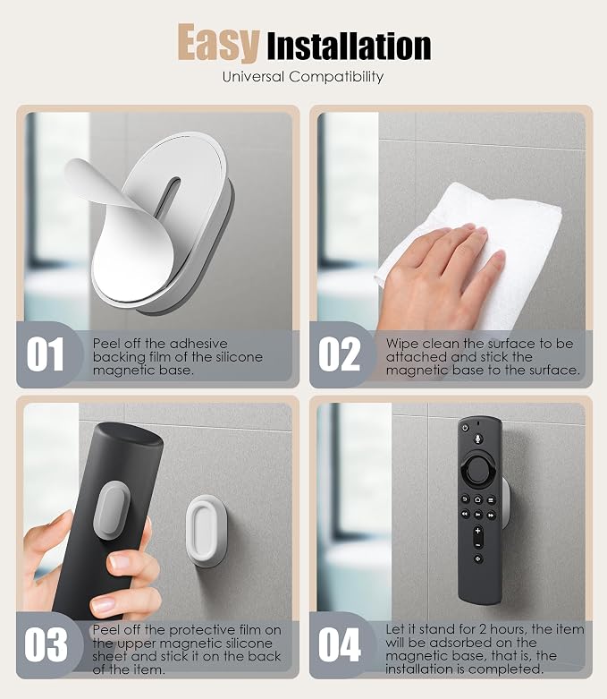 4 Pack Magnetic Remote Control Holder Wall Mount, Upgraded No Drill Self-Adhesive Organizer TV Remote Holder for Bed, Fan, RV Accessories (Black & White)