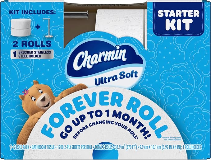Charmin Toilet Paper Ultra Soft, Forever Roll Starter Kit, 1 Holder, 2 Rolls, 2-ply Bath Tissue