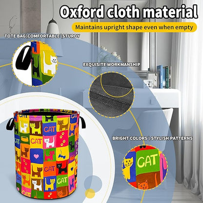 Cute Cat Laundry Basket Funny Pet Foldable Oxford Cloth Funny Tote Bag Laundry Hamper Clothes Storage Bucket Toy Organizer For Bathroom/Laundry Storage/Bedroom 18.9x16.5 Inch