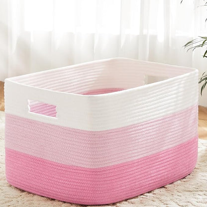 Artfeel Blanket Basket,Rectangle Woven Baskets for Storage,100L Laundry Basket for Decorative Nursery Blanket,Toys,Dirty Clothes and Magazine in Shelves,Baby Room,and Living Room