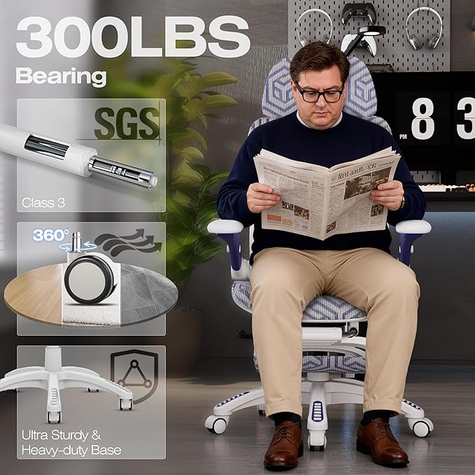 ELABEST X100 Ergonomic Mesh Office Chair with Footrest, Big and Tall Hone Desk Chair with 5D Flip-Up Arms, Adjustable 3D Lumbar Support,Gaming & Executive Computer Chairs (Cybernetic Pulse)