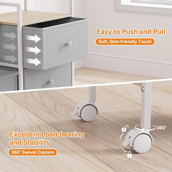 Modanais Baby Organizer and Storage - 3 Tier Rolling Cart with Dividers and Drawers, Easy To Assemble, Mobile Utility Cart with Wheels for Nursery, Bedroom, Changing Table & Crib,Light Gray