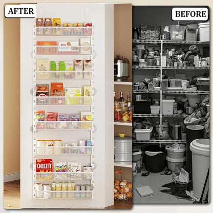 Over the Door Pantry Organizer, 8-Tier Over the Door Spice Rack with Adjustable Baskets, Wall-Mounted or Hanging Shelves for Kitchen, Laundry Room, Bathroom(White, 15.35"W x 5.2"D x 72.6"H)