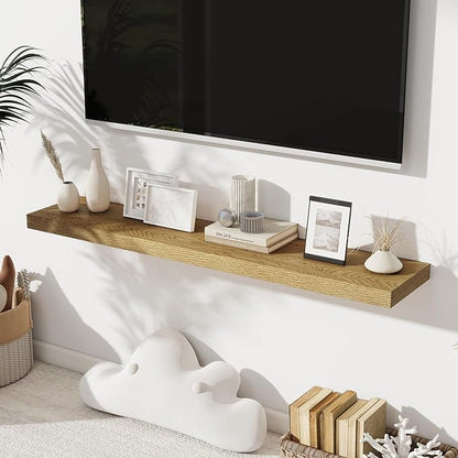 Fun Memories 48 Inch Floating Shelves for Wall 8 Inch Deep Oak Shelves Set of 2, Wall Mounted Rustic Wood Long Floating Shelf, Large Display & Storage Shelf with Invisible Brackets