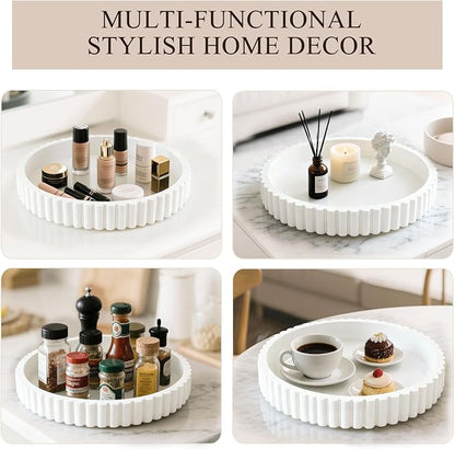 Decorative Tray for Coffee Table Decor, 11" Round Wooden Coffee Table Tray, Modern Decorative Trays for Home Decor, Living Room, Entry, Dining Room (White)