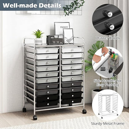 Happygrill 20-Drawer Organizer Cart Tools, Mobile Utility Storage Cart with Removable Drawers & Lockable Wheels, Rolling Storage Cart with wheels for Home Office School (Gradient Grey)