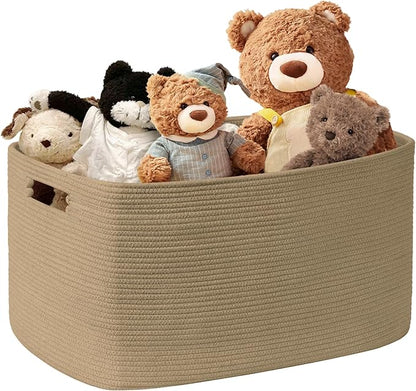 SunNewt 45L Small Wicker Laundry Basket for Living Room Storage,Cute Boho Woven Cotton Rope Baskets for Kids Toy,Gifts,Square Blanket Hamper for Bedroom Dirty Clothes,Jute