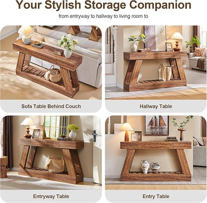 OKD 60" Farmhouse Entryway Table with Drawer, Narrow Long Console Table for Entryway, Console Tables with Storage(Reclaimed Barnwood)