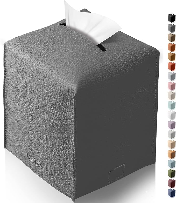 Tclouda Tissue Box Cover for PU Leather, Modern Simple Solid Color Holder Square Tissue Bag, Ideal for Bathrooms,Office,Car,Nightstand,Outdoor Tent,Dining Table,5"X5"X5", Single Charcal
