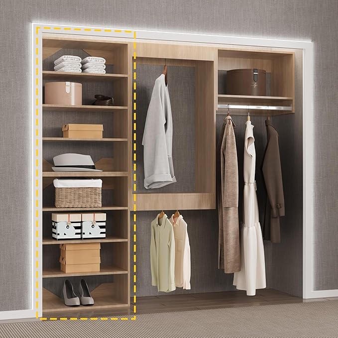 Short Tower Closet Unit, Modular Closet System, Wood Closet System Organizer with Storage for Walk In Closets, Clothing Rack Wardrobe for Hanging Clothes, Bedroom, Wood, 19.5"W
