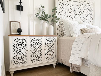 PHI VILLA White Accent Cabinet with Doors, Farmhouse Credenza Cabinets for Living Room, Sideboard Buffet Cabinet with Storage