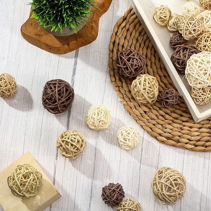 Patelai 36 Pcs Wicker Rattan Balls Decorative Balls for Vase Centerpiece Bowls Orbs Filler for Home Decor,4 Sizes(White, Wood Color, Light Tan, Coffee)