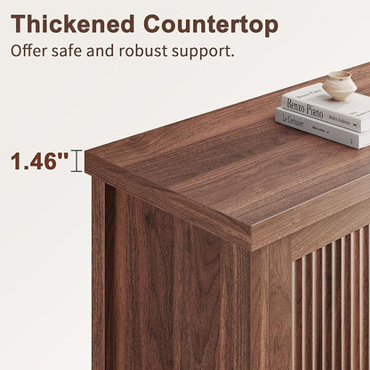 Fluted Buffet Cabinet with Storage Accent Sideboard,Modern Credenza with 2 Doors & Adjustable Shelves,Wood Coffee Bar Table Console for Dining Room Kitchen Living Room Entryway, Walnut