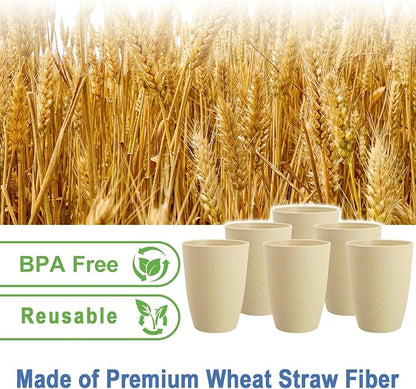 12 oz Wheat Straw Cups Set of 6, Alternatives to Plastic Cups Reusable, Unbreakable Water Cups, Dishwasher Safe Kitchen Cup, Small Water Cups for Kitchen (Beige)