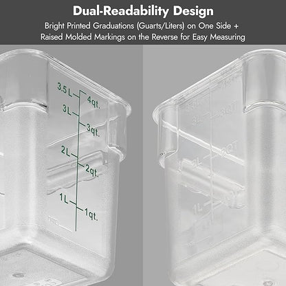 CURTA 4 Pack Food Storage Containers with Blue Lids - NSF Listed Commercial Grade in 18.0 Qt - Square, Clear, Polycarbonate