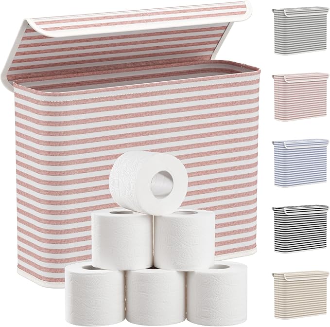 Lifewit 22L Toilet Paper Storage Holder for 9 to 12 Rolls, Foldable Fabric Toilet Paper Basket with Lid, Freestanding Bathroom Tissue Storage and Organization for TP, Towels and Toiletries, Pink