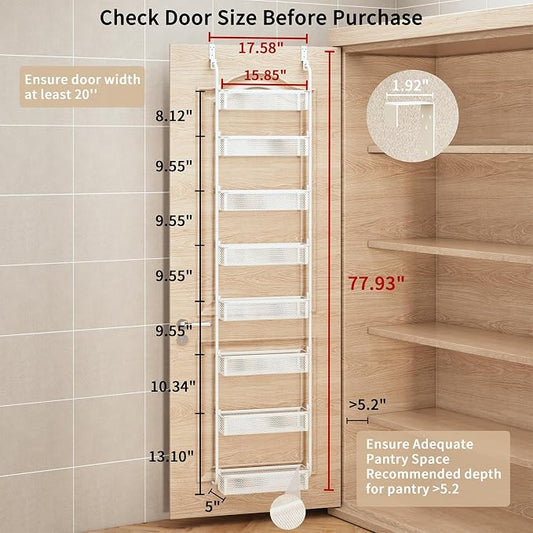 Over The Door Pantry Organizer, 8-Tier Pantry Organization and Storage, Over The Door Spice Rack, Home & Kitchen Storage Shelves for Cabinet, White