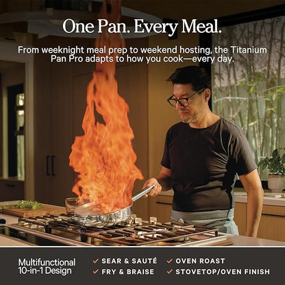 Our Place Titanium Always Pan Pro | 10.6" PFAS-Free Nonstick Frying Pan with Spatula | Chef-Grade Tri-Ply Stainless Steel & Aluminum Build | Induction & Oven-Safe up to 750°F | Gold