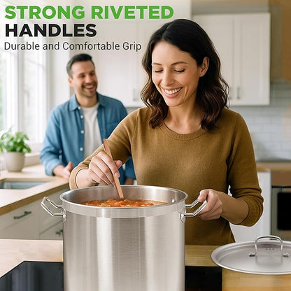 Nutrichef Stainless Steel Cookware Stockpot, 30 Quart Heavy Duty Induction Soup Pot With Stainless Steel Lid And Strong Riveted Handles, Even Heat Distribution, Compatible With Most Cooktops