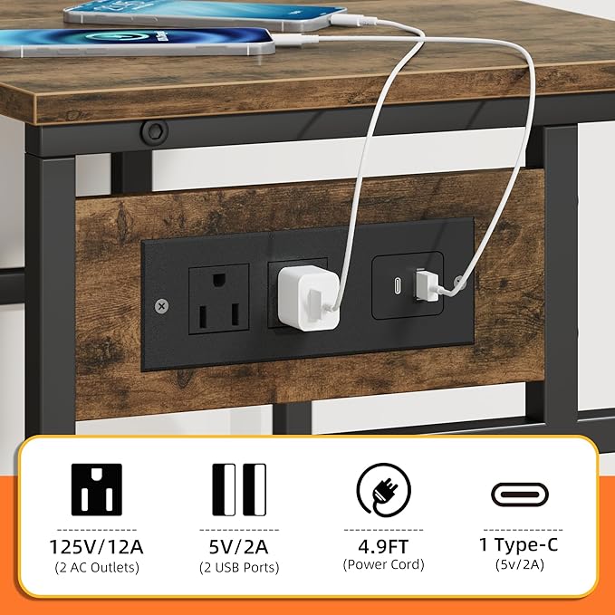 YAOHUOO 3 Tier Large Printer Stand with Power Outlet/Adjustable Shelf | 22"x15" Large Top,Fit 2-3 printers,Rolling Cart with Wheels,Table for Home Office,Fit 3D Printer/Heat Press/Laser,Brown