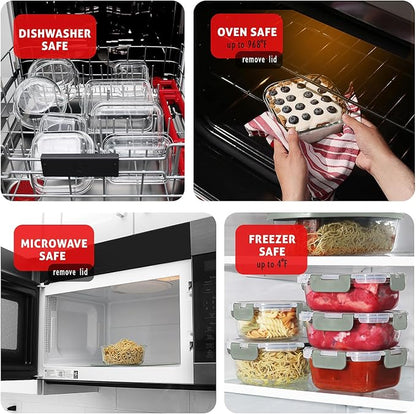 Nestl 24pc Glass Storage Containers with Lids, 12 Glass Food Storage Containers with 12 Airtight Lids for Pantry & Kitchen, Meal Prep Containers for Lunch, Oven Microwave & Dishwasher Safe, Sage Green
