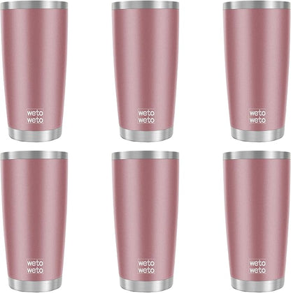 WETOWETO 20oz Tumbler, Stainless Steel Vacuum Insulated Coffee Travel Mug, Double Wall Powder Coated Insulated Coffee Mug Travel Mug with Lid Thermal Cup for Outdoor, Rose Gold, 6 Pack
