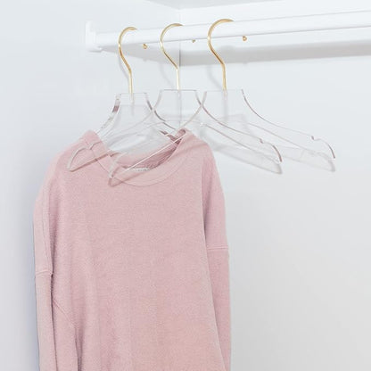 HomeCube USA Clear Acrylic Clothes Hanger with Gold Hooks – Heavy Duty Lucite Closet Organizer, Elegant & Sturdy for Shirts, Dresses, Coats, Suits & Boutique Use (20, Small 13")