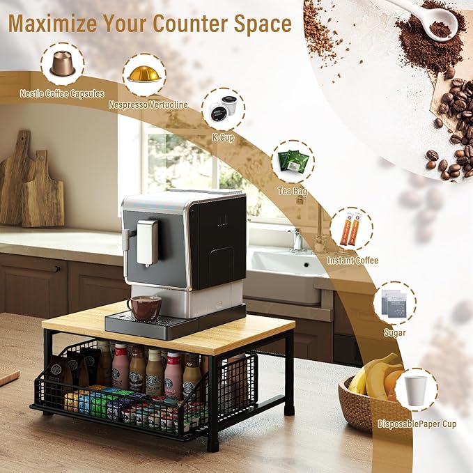 Funecy Coffee Pod Drawer Holder,Coffee Machine Storage Rack,Home Kitchen Counter Coffee Bar Organizer,Storage Basket Drawer (Black)