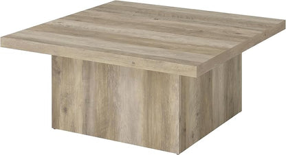 Coaster Home Furnishings - Devar - Wood - Square Coffee Table with Pedestal Base, Geometric Design and Transitional Style - Living Room - Distressed Pine - 710878