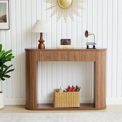 42.5” Console Table with 2 Drawers, Fluted Entryway Table with Rounded Corners, Rectangular Sofa Table Behind Couch for Living Room, Hallway, Foyer (Walnut)