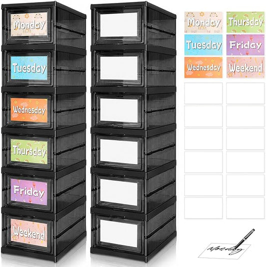 6 Shelf Weekly Clothes Organizer for Kids, Foldable Days of the Week Clothes Organizer with 18 Labels, Monday Through Weekend Essential Stuff Shoe Organizer, Kid Habit & Creativity Training