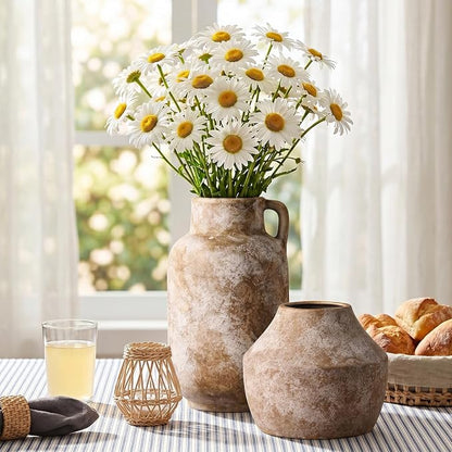 Ceramic Flower Vase, 9.3in Farmhouse Table Rustic Vases, Small Flower Terracotta Vases for Home Decor, Living Room,Table, Handcrafted (Terracotta)