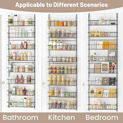 ElegantArray 8-Tier Pantry Door Oragnizer, Over The Door Pantry Organizer Rack and Storage, Hanging Spice Rack Shelves Door, Home Office Laundry Room Bathroom & Kitchen Organization, Deep Gray