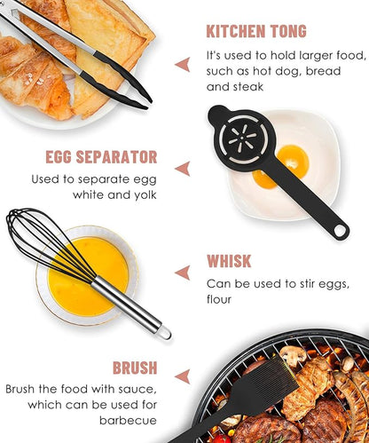 Pranski Kitchen Utensils Set-12 Pieces Silicone Cooking Utensils Set Dishwasher Safe 392°F Heat Resistant Spatula Set Nonstick Cookware