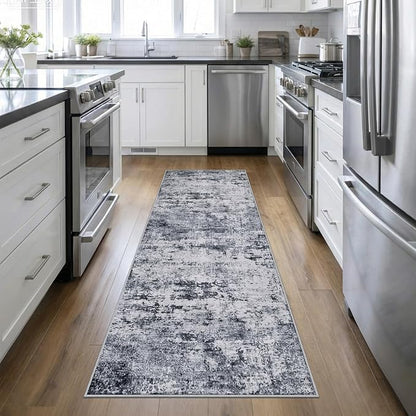 2.6'x10' Runner Rug Washable Rug: Modern Abstract Soft Thin Runner Rug Grey