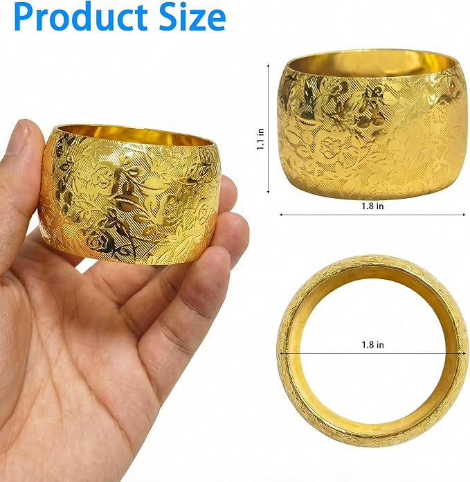 Gold Napkin Rings Set of 12,Gold Metal Napkin Holder for Table,Embossed Floral Pattern,Metal Serviette Rings for Dining Table Setting, Holiday Parties, Banquets & Gift Idea (12PCS)