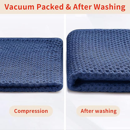 Homaxy 100% Cotton Waffle Weave Kitchen Dish Towels, Ultra Soft Absorbent Quick Drying Cleaning Towel, 13 x 28 Inches, 8-Pack, Navy Blue