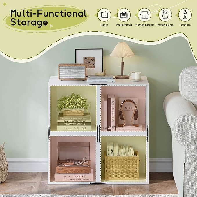 4 Cube Bookshelf Organizer, DIY Wooden Open Book Shelf with Anti-Tip Design, Cube Book Shelf for Bedroom, Office, Dorm, White