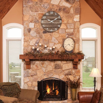 XFM Brown Wooden Wall Clock 24 Inch Silent Wall Clocks Battery Operated Decorative Farmhouse Large Rustic Wall Clock for Kitchen Living Room Office